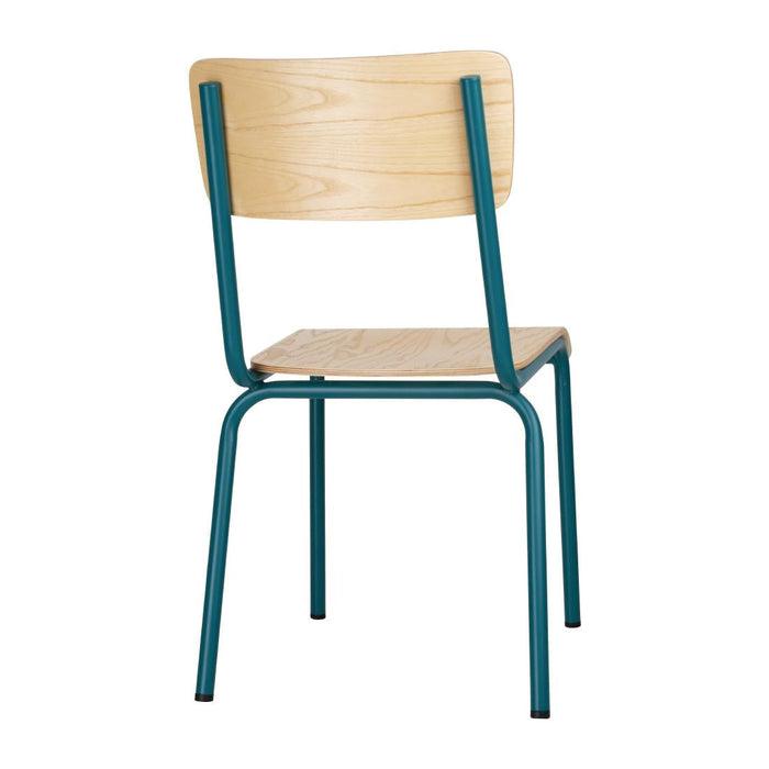 Bolero Cantina Side Chairs with Wooden Seat & Backrest Teal (4 Pack) Bolero