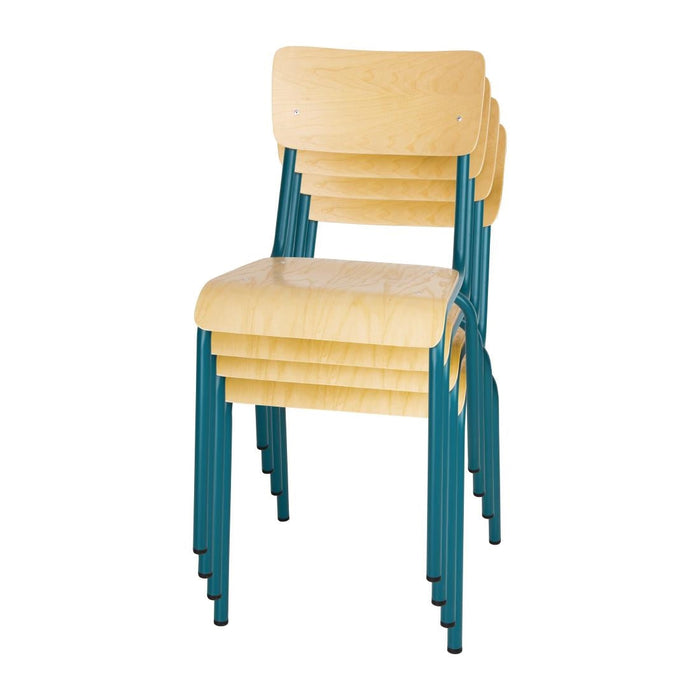 Bolero Cantina Side Chairs with Wooden Seat & Backrest Teal (4 Pack) Bolero