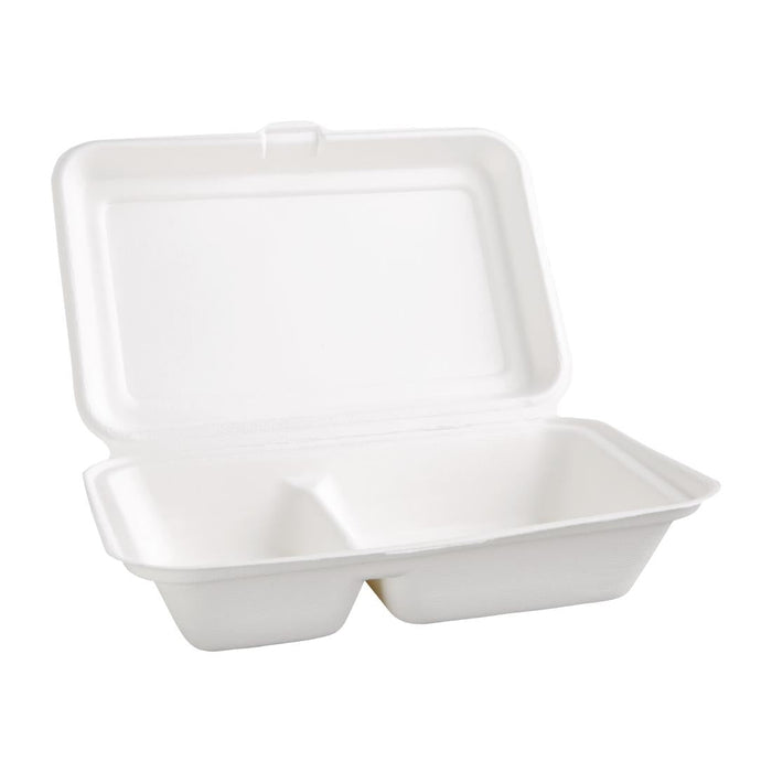 Fiesta Compostable Bagasse Hinged 2-Compartment Food Containers 253mm (200 Pack) Fiesta Compostable