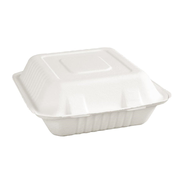 Fiesta Compostable Bagasse Hinged 3-Compartment Food Containers 201mm (200 Pack) Fiesta Compostable