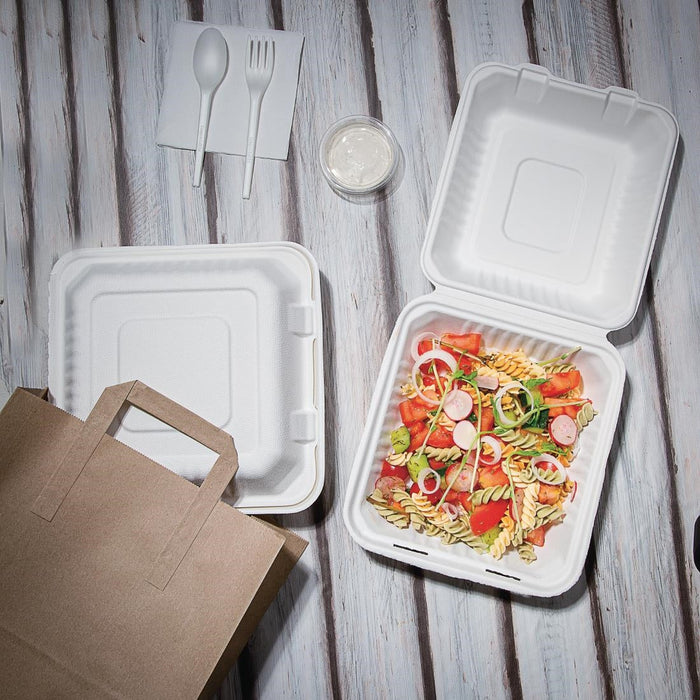 Fiesta Compostable Bagasse Hinged Food Containers 236mm (200 Pack) Fiesta Compostable