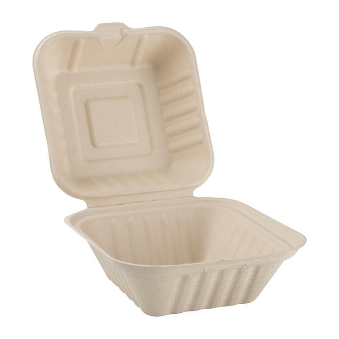Fiesta Compostable Bagasse Burger Boxes Natural Colour 152mm (500 Pack) Fiesta Compostable