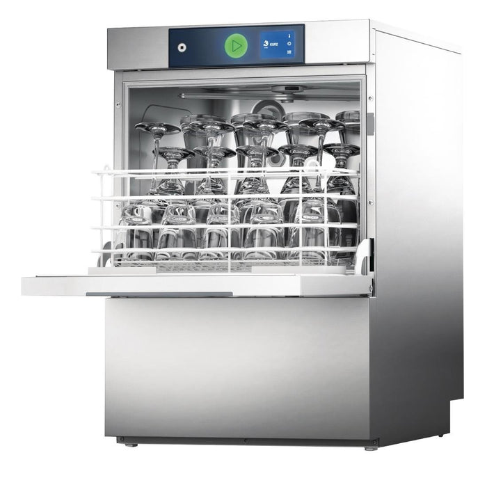 400x400 basket. Up to 48 racks/hr. 1 or 3 phase hardwired. With water softener and drain pump
