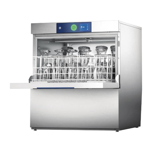 500x500mm basket. Up to 60 racks/hr. Drain pump. 1 or 3 phase hardwired. With water softener