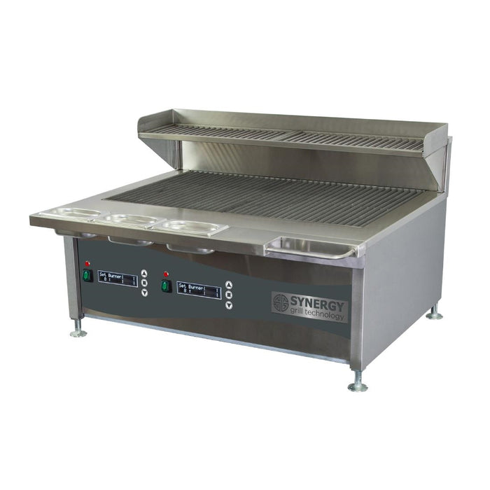 Stainless Steel. 2 burner. Includes garnish rail and slow cook shelf
