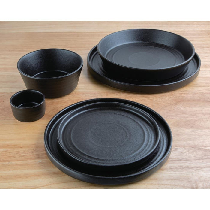 Olympia Cavolo Flat Round Bowls Textured Black 220mm (4 Pack) Olympia