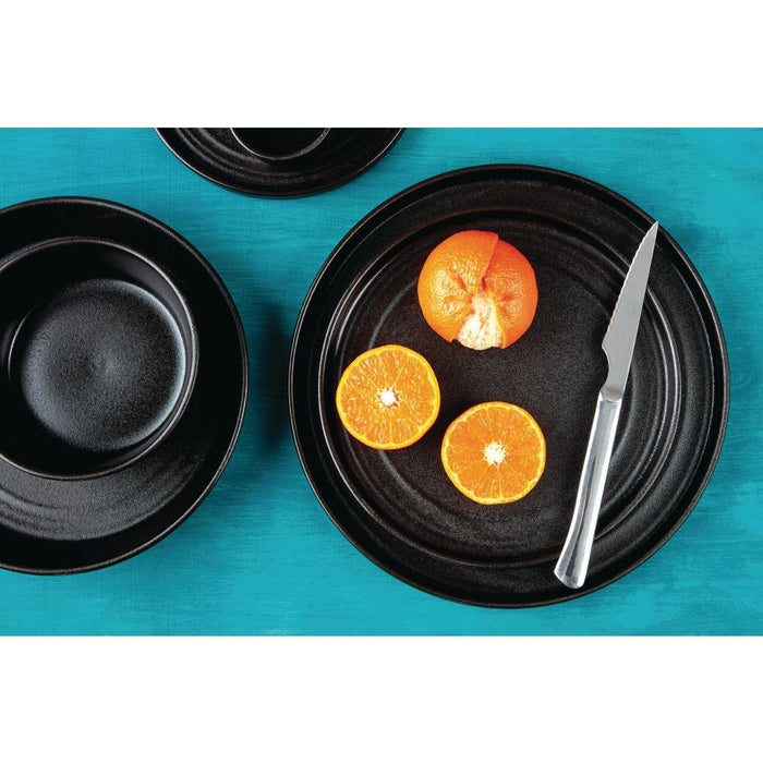 Olympia Cavolo Flat Round Plates Textured Black 220mm (6 Pack) Olympia