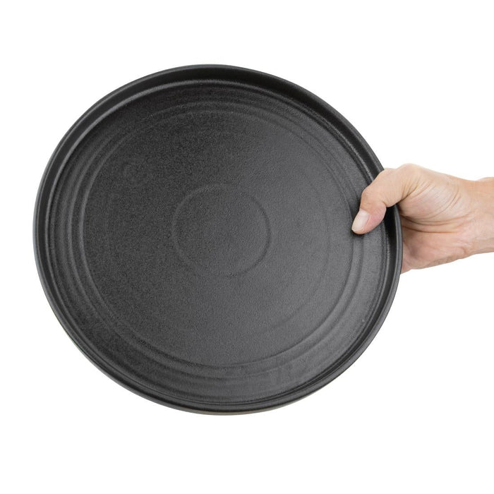 Olympia Cavolo Flat Round Plates Textured Black 270mm (4 Pack) Olympia