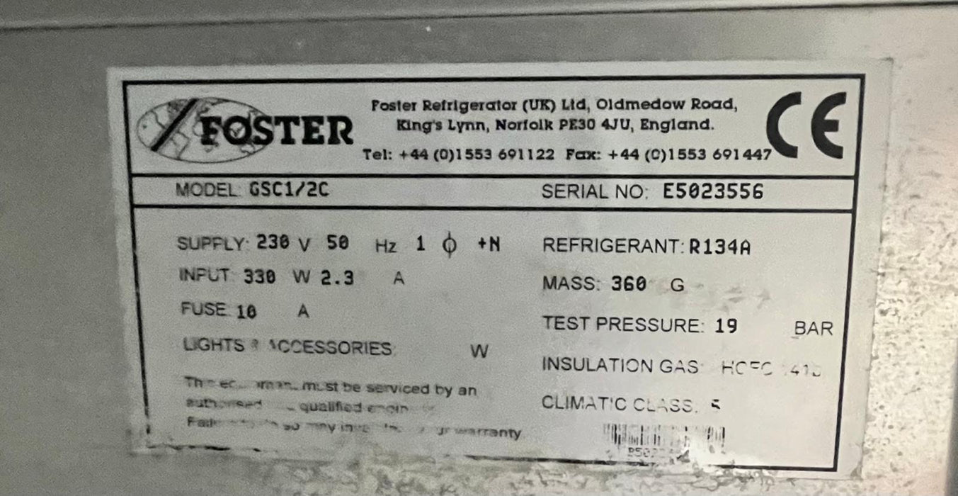 Commercial Foster 2 Door Undercounter GSG1/2C Fridge-Refurbished Canmac Refurbished