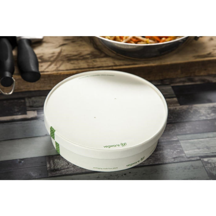 Vegware 185-Series Compostable Bon Appetit Wide PLA-lined Paper Food Bowl Lid (300 Pack) Vegware