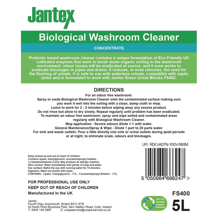 Jantex Green Biological Washroom Cleaner Concentrate 5Ltr Jantex