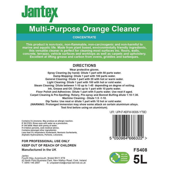Jantex Green Orange Multipurpose Cleaner Concentrate 5Ltr Jantex