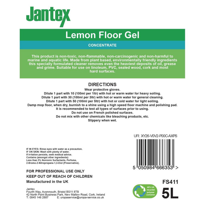 Jantex Green Lemon Floor Gel Cleaner Concentrate 5Ltr Jantex