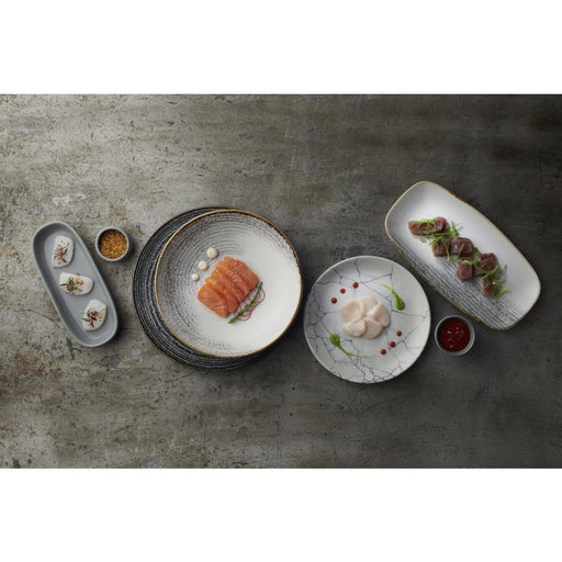 Churchill Studio Prints Homespun Accents Jasper Chefs Oblong Plates Grey 287x152mm (12 Pack) Churchill