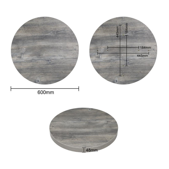 Bolero Pre-Drilled Round Melamine Table Top Ash Grey 600mm Bolero