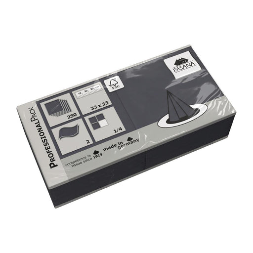 Fasana Lunch Napkin Black 33x33cm 2ply 1/4 Fold (1500 Pack) Fasana
