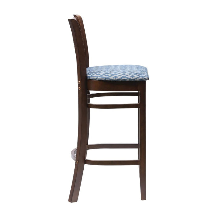 Manhattan Dark Walnut Bar Chair with Blue Diamond Padded Seat Everyday