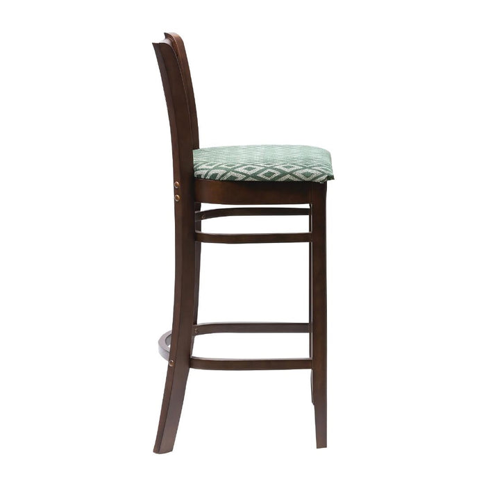 Manhattan Dark Walnut Bar Chair with Green Diamond Padded Seat Everyday