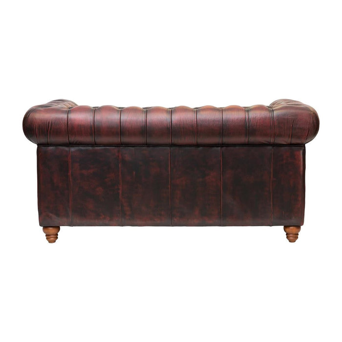 Chesterfield Leather Two-Seater Sofa Antique Red Everyday