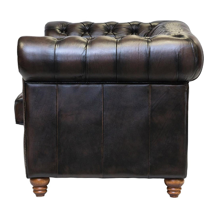 Chesterfield Leather Two-Seater Sofa Antique Brown Everyday