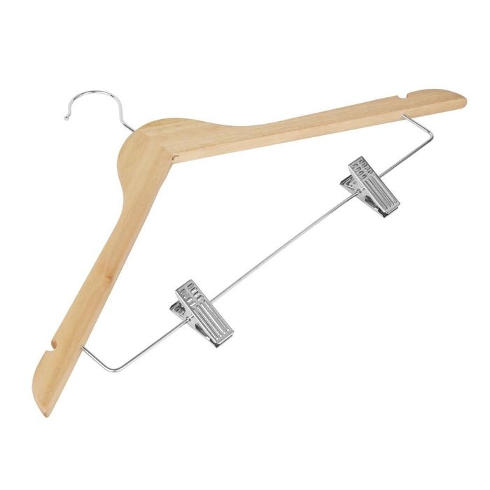Bolero Wooden Hanger with Anti-Slip Clips (10 Pack) Bolero