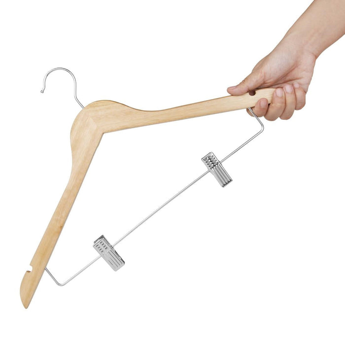 Bolero Wooden Hanger with Anti-Slip Clips (10 Pack) Bolero