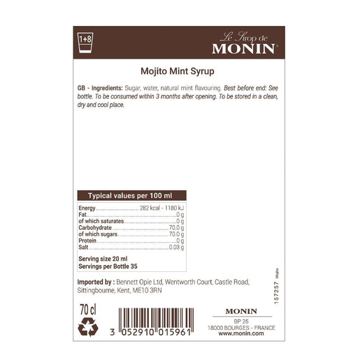 Monin Premium Mojito Mint Syrup 700ml Monin