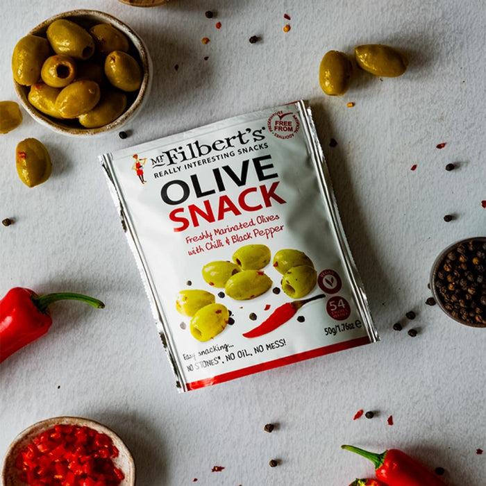 Mr Filbert's Green Olives Chilli & Black Pepper 50g (12 Pack) Mr Filbert's