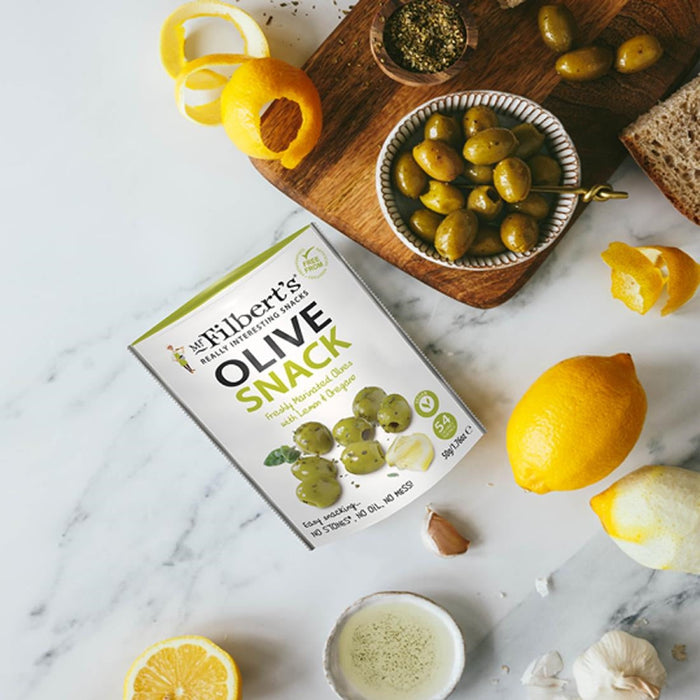 Mr Filbert's Green Olives Lemon & Oregano 50g (12 Pack) Mr Filbert's