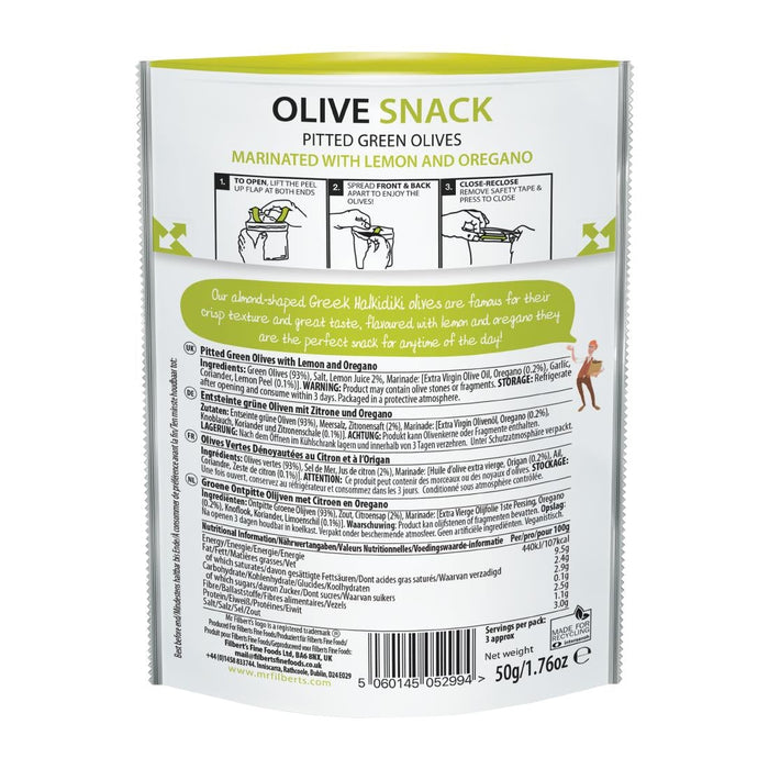 Mr Filbert's Green Olives Lemon & Oregano 50g (12 Pack) Mr Filbert's