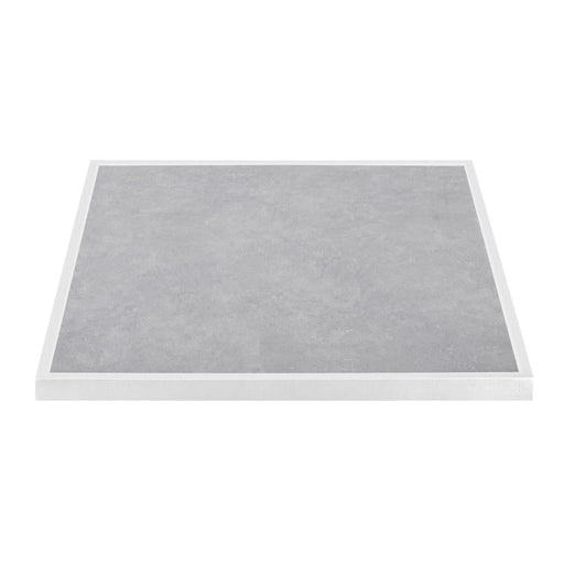 Bolero Light Grey Stone Effect Outdoor Tempered Glass Table Top White Trim 700mm Bolero