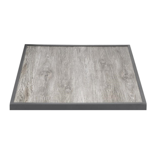 Bolero Wood Grain Effect Outdoor Tempered Glass Table Top Grey Trim 700mm Bolero