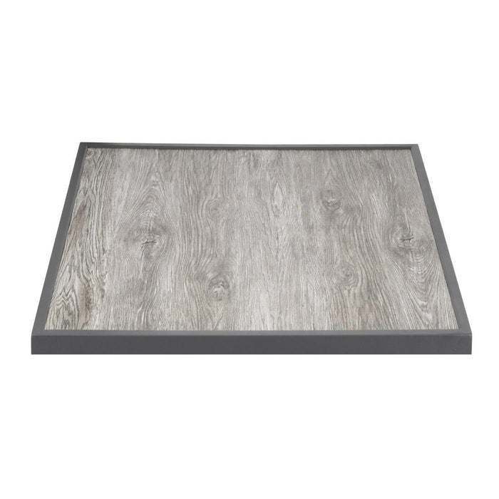 Bolero Wood Grain Effect Outdoor Tempered Glass Table Top Grey Trim 700mm Bolero