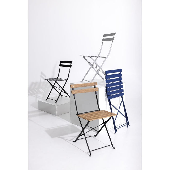 Bolero Perth Dark Navy Pavement Style Steel Folding Chairs (2 Pack) Bolero