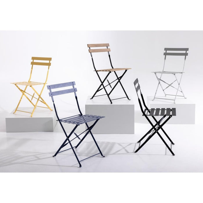 Bolero Perth Dark Navy Pavement Style Steel Folding Chairs (2 Pack) Bolero