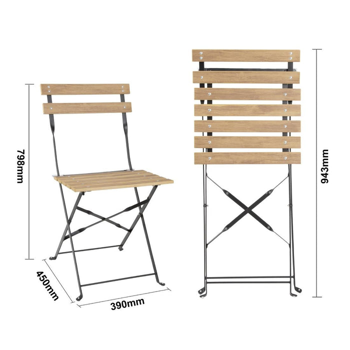 Bolero Perth Wood Effect Pavement Style Steel Folding Chairs (2 Pack) Bolero
