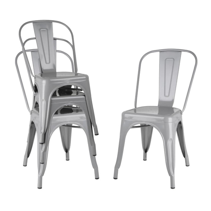 Bolero Bistro Steel Side Chairs Grey (4 Pack) Bolero