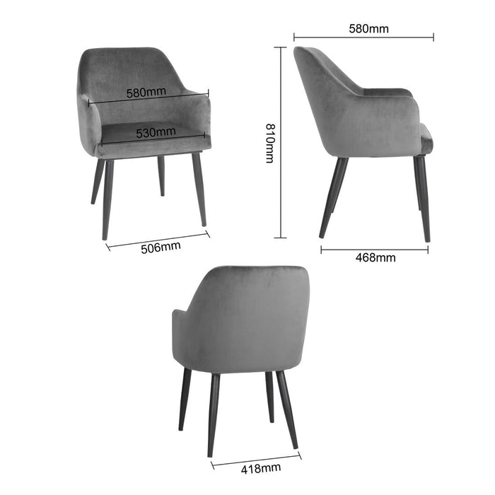 Bolero Lia Velvet Effect Chairs Grey (2 Pack) Bolero