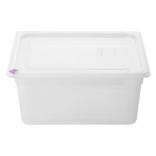 Capacity: 8.9Ltr. GN 1/2. Depth: 150mm. With lid and 7 colour clips.
