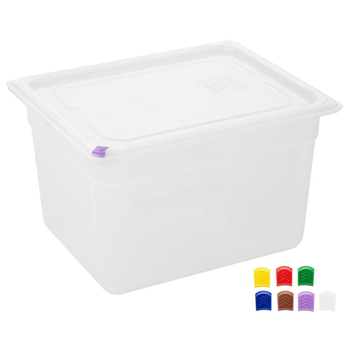 Hygiplas Click PP GN Container 1/2 with Lid & 7 Colour Clips 200mm 11.7Ltr (4 Pack) Hygiplas