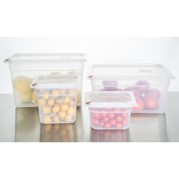Hygiplas Click PP GN Container 1/2 with Lid & 7 Colour Clips 200mm 11.7Ltr (4 Pack) Hygiplas