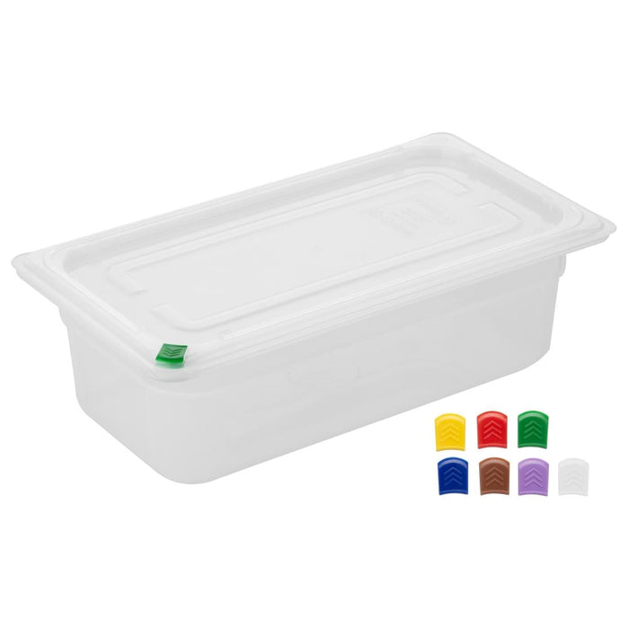 Hygiplas Click PP GN Container 1/3 with Lid & 7 Colour Clips 100mm 3.6Ltr (4 Pack) Hygiplas