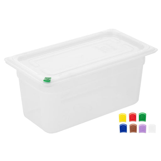 Hygiplas Click PP GN Container 1/3 with Lid & 7 Colour Clips 150mm 5.3Ltr (4 Pack) Hygiplas