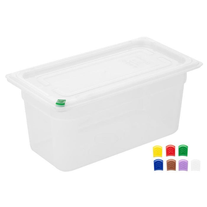 Hygiplas Click PP GN Container 1/3 with Lid & 7 Colour Clips 150mm 5.3Ltr (4 Pack) Hygiplas