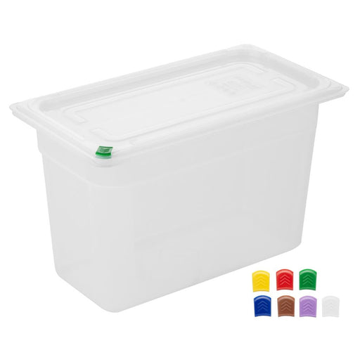 Hygiplas Click PP GN Container 1/3 with Lid & 7 Colour Clips 200mm 6.9Ltr (4 Pack) Hygiplas