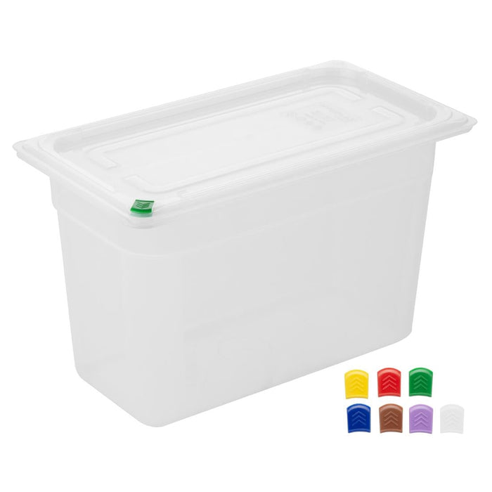 Hygiplas Click PP GN Container 1/3 with Lid & 7 Colour Clips 200mm 6.9Ltr (4 Pack) Hygiplas