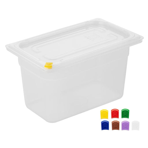 Hygiplas Click PP GN Container 1/4 with Lid & 7 Colour Clips 150mm 3.7Ltr (4 Pack) Hygiplas