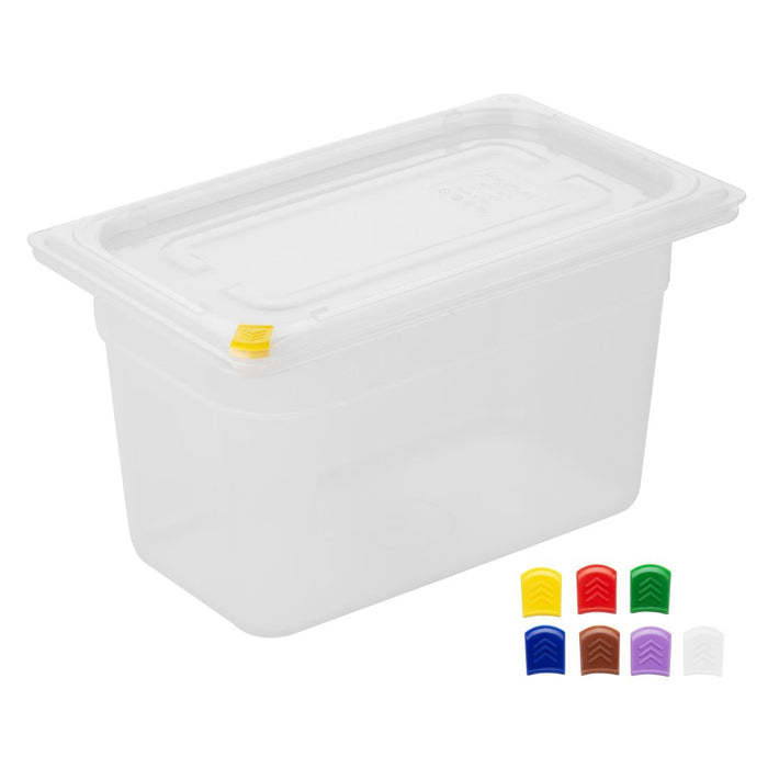 Hygiplas Click PP GN Container 1/4 with Lid & 7 Colour Clips 150mm 3.7Ltr (4 Pack) Hygiplas