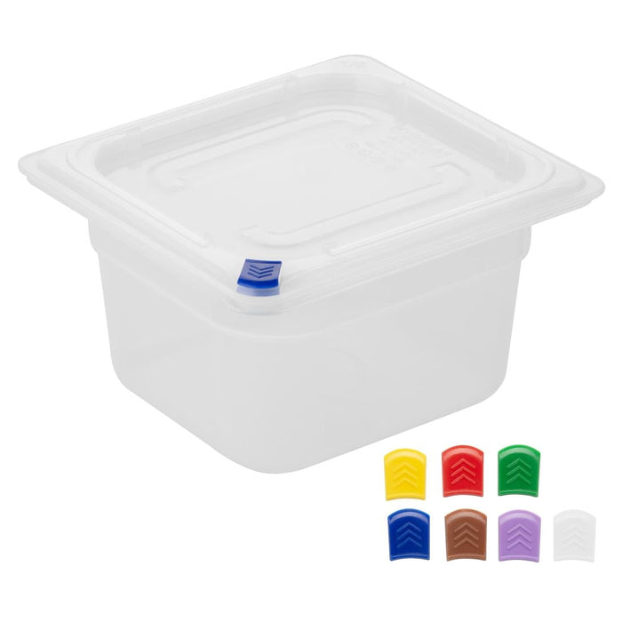 Hygiplas Click PP GN Container 1/6 with Lid & 7 Colour Clips 100mm 1.5Ltr (4 Pack) Hygiplas