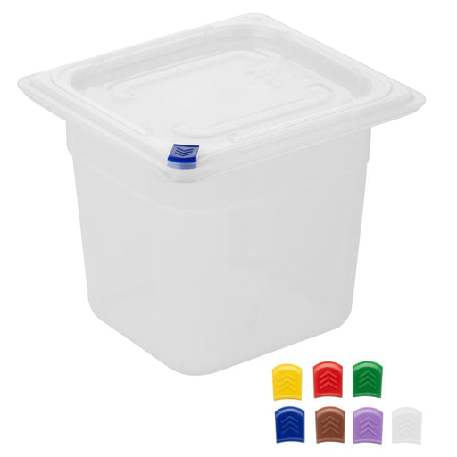 Hygiplas Click PP GN Container 1/6 with Lid & 7 Colour Clips 150mm 2.2Ltr (4 Pack) Hygiplas